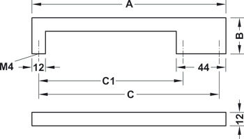 Meubelgrepen, sokkelgreep van zink-aluminiumlegering, Häfele design, hoekig