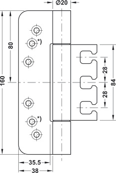 Scharnier voor utiliteitsbouw, StarTec DHX 1160, voor stompe deuren voor de utiliteitsbouw tot 160 kg