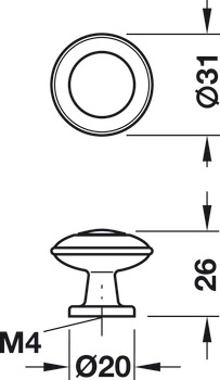 Meubelknoppen, zink-aluminiumlegering, rond