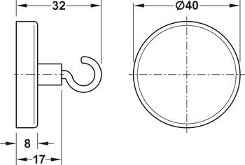 Plafondmagneet, houdkracht 11 kg, met haak