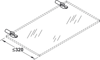 Klemconsole, voor glazen schappen, voor insteekbus, puntophanging