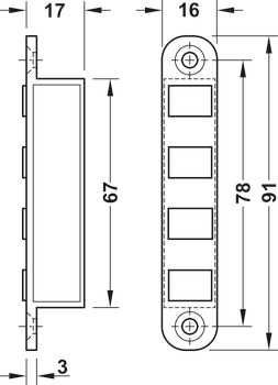 Magneetsluiting, houdkracht 8,0 kg, voor inlaten, hoekig