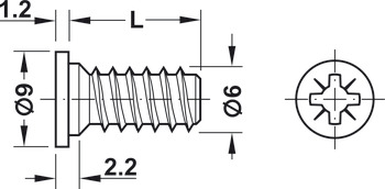 Euroschroef, Häfele, Varianta, cilinderkop, PZ, staal, volle schroefdraad, voor boorgaten met Ø 5 mm