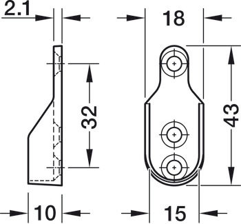 Kastroededrager, voor kastroede OVA 30 x 15 mm, zink-aluminiumlegering, vernikkeld