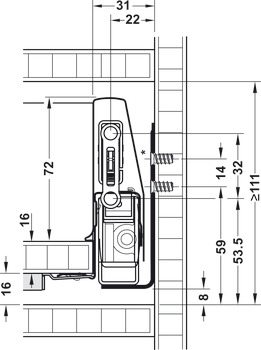 Lade-garnituur, Häfele Matrix Box P50, ladehoogte 92 mm, draagvermogen 50 kg, met push-to-open soft-close