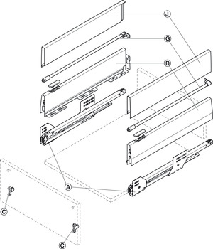 Voorraadlade-garnituur, Häfele Matrix Box P50, met zijwandverhoging, ladehoogte 115 mm