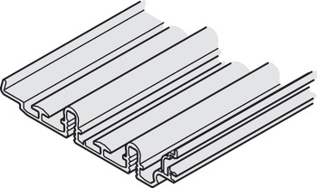 Dubbele looprail, met groef voor frontafdekking, aluminium, geanodiseerd, zilverkleurig