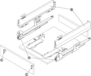 Lade-garnituur, Häfele Matrix Box P50, ladehoogte 92 mm, draagvermogen 50 kg, met push-to-open soft-close