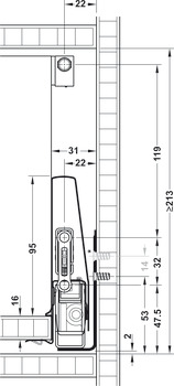 Lade-garnituur, Häfele Matrix Box P50, met lengtereling rechthoekig, ladehoogte 115 mm, draagvermogen 50 kg