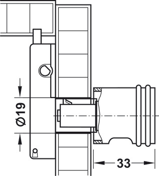 Draaiknop, Häfele Symo, lengte 33 mm, voor draaistangslot Standard-Nova, links
