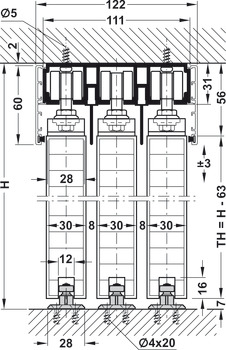 Schuifdeurbeslag, Hawa Porta 60/100 H/HC, garnituur